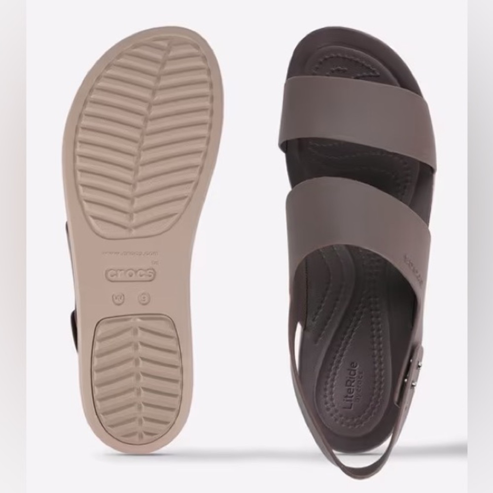 CROCS LiteRide Brooklyn slingback low wedge Sandals in Brown and Tan size 8